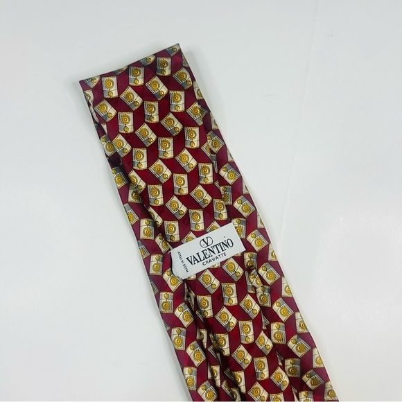 Valentino Red Industrial Print Classic Silk Neck Tie - Picture 6 of 7